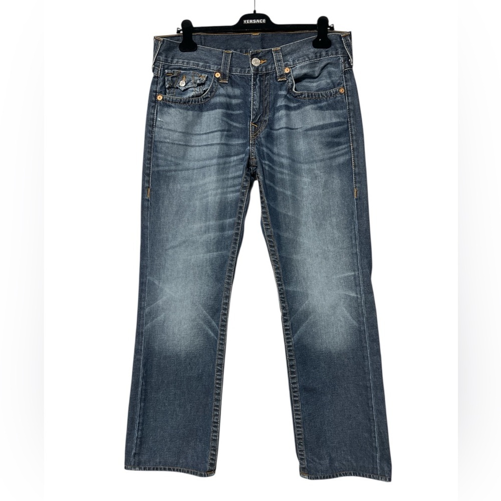 TRUE RELIGION Straight Welps Heritage Distressed Denim Jeans